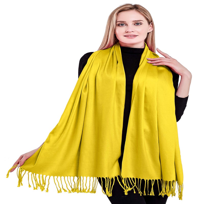 CJ Apparel Yellow Solid Color Tassels Design Nepalese Shawl Scarf Wrap Stole Throw Head Wrap Pashmina Gift Hand Made in Nepal New - Image 5